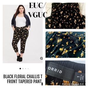 Black Floral Challis Tie Front Pant - Torrid